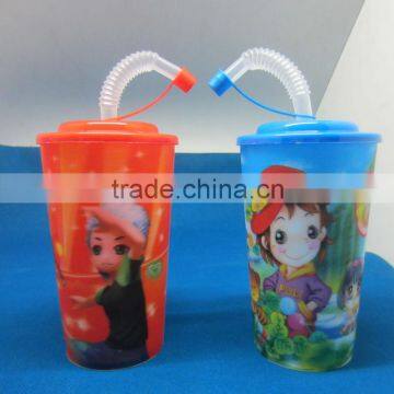 plastic 3d water cup /kids plastic reusable cup with straw