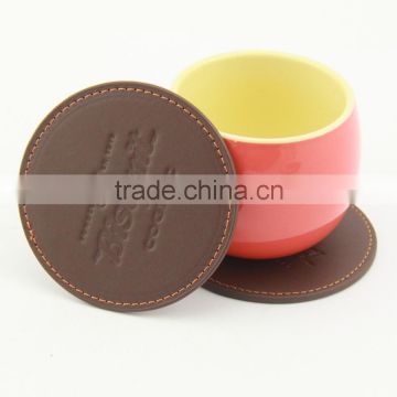 Dark brown wholesale PU leather cup drink coasters