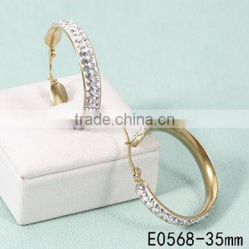 2016 latest 18k gold plated stainless steel cubic zirconia diamonds hoop earrings