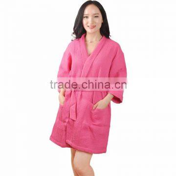 Adult Women 100% Cotton Hotel Sleepwear Waffle Kimono Robe / Bathrobe / Gowns