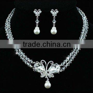 Bridal Butterffly Crystal Faux Pearl Necklace Earrings Set CS1220