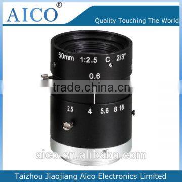 cn aico hot sale low distortion machine vision 50mm c mount 2/3" f2.5 Manual iris industry lens