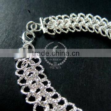 19cm Silver Plated Brass Faceted Circle Round Link Fashion DIY Bracelet Supplies 1900062 photo-2