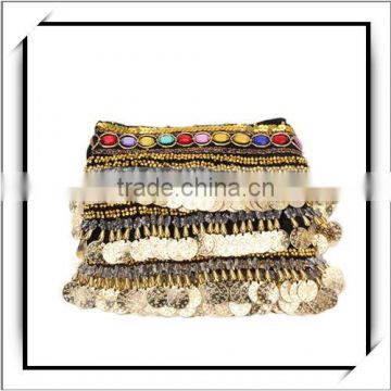 HOT! Ethnic Style Gold Coins Belly Dance Velvet Hip Scarf