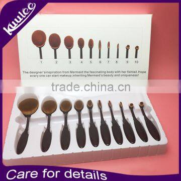 10pcs Hot Sale Cosmetic Oval Makeup Brush With Nylon Handle