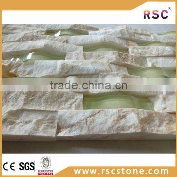 Arch gold marble mix green glass mosaic design