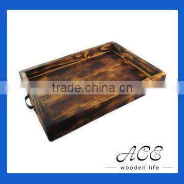 Wooden Rustic Serving Tray High Quality Carbonization Surface Solid Wood Tray Vintage Look Salver