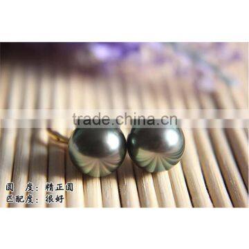 18K Gold 13-14mm Peacock Tahiti Pearl Earring Jewellery For Lady photo-2
