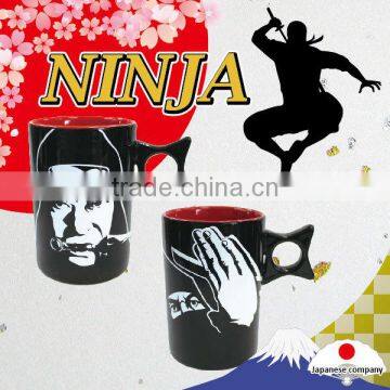 Traditional Design Black Ninja Ceramic Mug Safe for Children Made in Japan