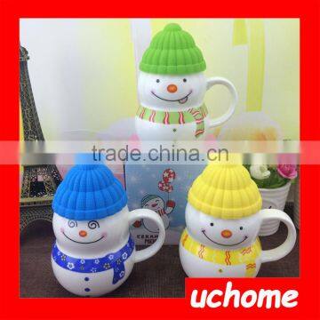UCHOME Cute Creative Snowman Ceramic Cup Tea Milk Coffee Mug With Spoon & Lid photo-5