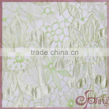 light green laser cut applique embroidery polyester netting lace fabric for fashion dress/party dress/wedding dress