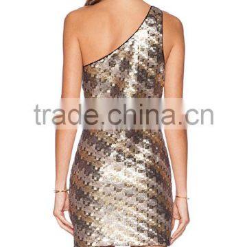 2015 Women's One-shoulder Paillette Brief Paragraph Sleeveless Backless Evening Dress HSD482121 photo-4