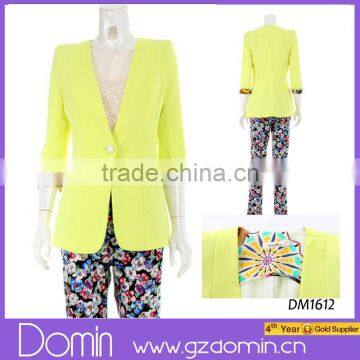 2014 Newest Fashion Long Sleeve Lime Contrast Custom Blazer