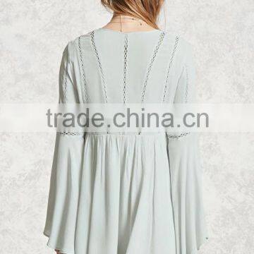 Fashion Long Bell Sleeve Chiffon Embroidery Summer Short Dress Women photo-6
