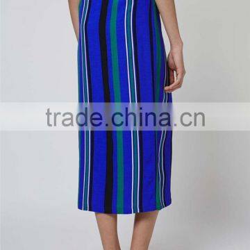 New Arrival Brand Design Stripe Split Maxi Skirt Blue Fashion Long Summer Skirts Muslim Fitting photo-5