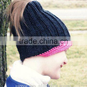 Bun Beanie Running Ponytail Toque Hat