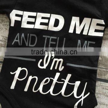 Infant Baby Girls Boutique Clothing Sets Toddler Outfits Feed me and Tell me I'm Pretty Romper Infant Toddler Girls Romper photo-3