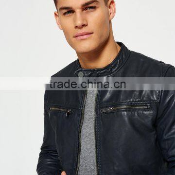 Classic Real Hero Collarless Round Neck Biker Waterproof Leather Men Jacket photo-4