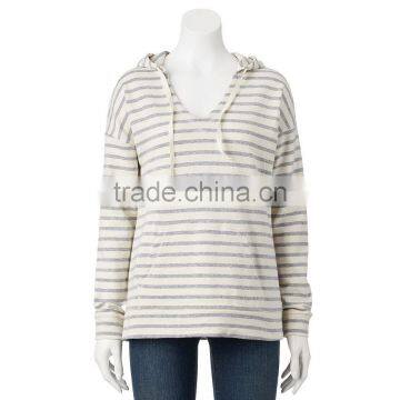 Cheap Price Lightweight Girls Long Sleeves Blue White Striped Drawstring Hoodie Pullover