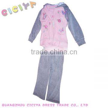 Fashion design pajamas cute baby girl velvet 3pcs pajama set with hood in clothing set