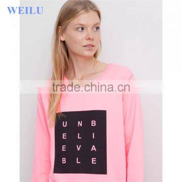 2016 latest design fation pink women sweatshirt long sleeve pullover manufacturing in China