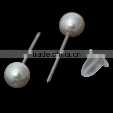 Acrylic Pearl Imitation Earring Findings Ear Studs Findings Round Beige With Stoppers 4.0mm, 100Pairs