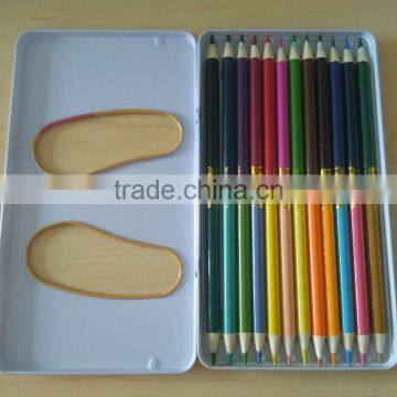 7" 12pcs 24 double color pencil set wooden double end color pencils