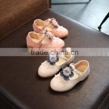 B22685A Korea girl pretty Pearl flower soft sole baby fashion shoes