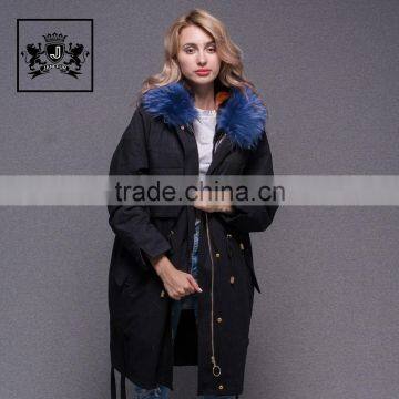 Raccoon fur collar coat and rabbit fur lining removable hooded goose down for women