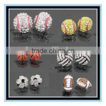 2015 factory price full all sports rhinestone round stud earrings baseball stud earrings