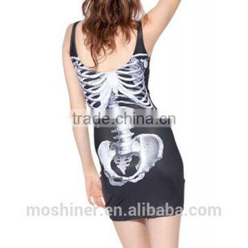 2015 new cool summer dress,women sexy dress skull Digital Printing sexy dress for women,fahion dress