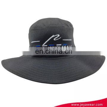 Men's black 100%cotton twill bucket hat Wide brim flat top bucket hat with flat embroidery