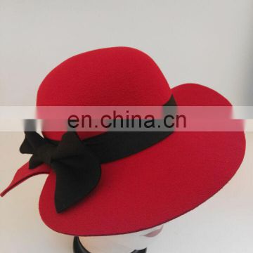 Winter girls fashion hats Imitation wool red formal hat with bowknot