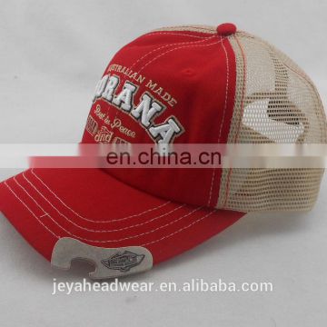 Custom Australian Embossed beer opener trucker hat unstructured red and khaki mesh Trucker hats