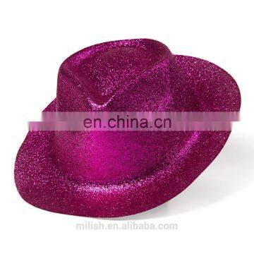 MH-2171 Party kit PVC Rose Red Glitter Plastic Cowboy Fedora Hat