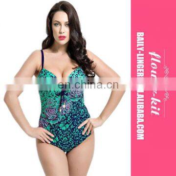 Plus Size One Piece Swimsuit Rose Printed Beautiful Swimwear