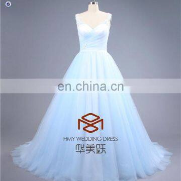 SHMY-W194 V-Neck Ruffled Lace Appliques Beaded Light Blue Alibaba Wedding Dress