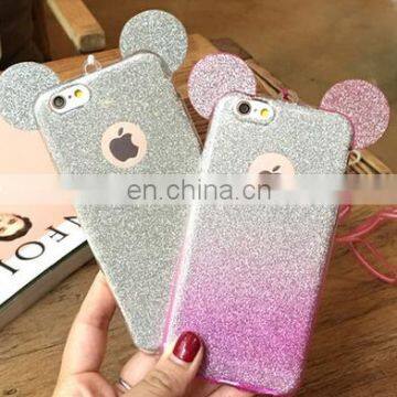 Glitter Minnie Mickey Mouse Ears Soft TPU Case For Samsung Iphone Transparent Cover Clear Phone Bags Coque