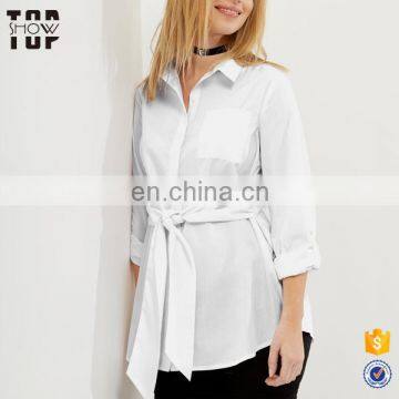 Maternity tie front plain long sleeve women white shirt for pregnant women sex