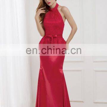 C5009 Classical red with lace and low back floor lengh prom dress