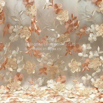 China Manufacture African Handcut Orange Tulle Embroidered Lace Fabric for Wedding Dress photo-4