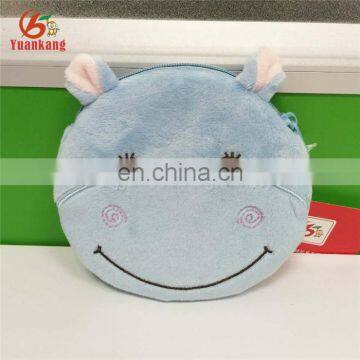 Custom animal blue hippo shaped 12cm mini money pouch plush coin purse