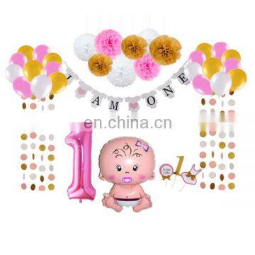 1st birthday party decorations birthday banners balloons pompoms confetti foil balloons 1st girl birthday set