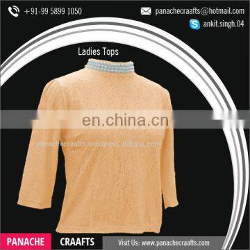 100% Chiffon Polyester Ladies Jeans Tops