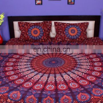 Indian Duvet Cover Ethnic Quilt Covers Hand Screen Printed Doona Cover With Pillow Cover