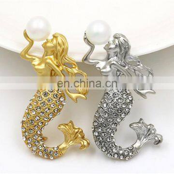 Lady Jewelry Gift Gold Silver Plated Crystal Rhinestone Mermaid Metal Pin Brooche