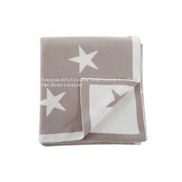 Wholesale Thick Plush 100% Cotton Brown Blue Baby Reversible Star Knit Blanket for Sale photo-4