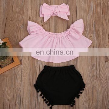 Fashion Romper Pink And Black Cotton 2 Pieces Summer Baby Girl Romper