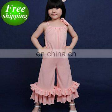 2019 new wide leg Korean fashion pink ruffle pants jumpsuits for girls