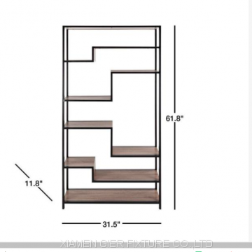 61.8 In. Light Brown/Black Metal 5-shelf Etagere Bookcase With Open Back photo-3
